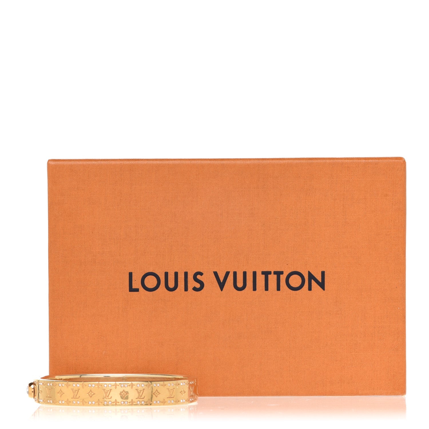 Louis Vuitton Brass Crystal Monogram Nanogram Strass Cuff S Gold 6 of 6