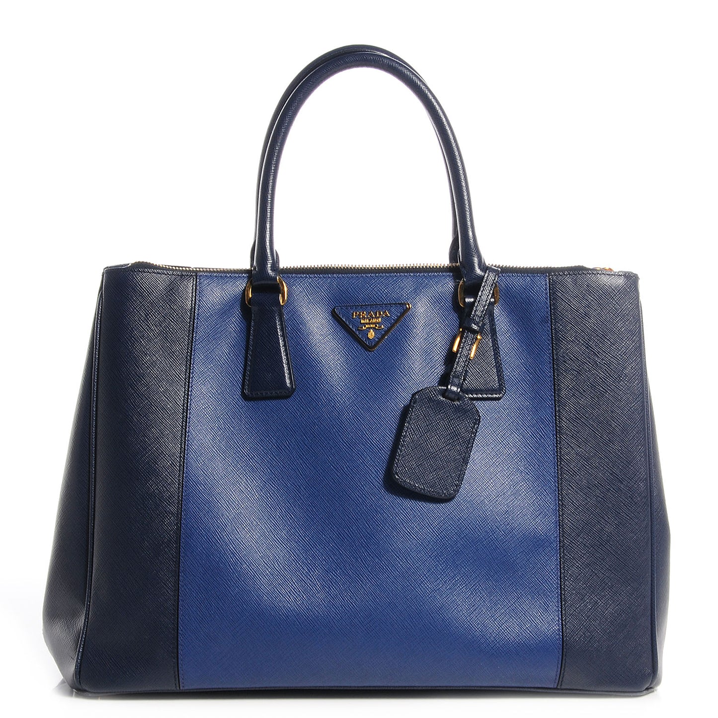 Saffiano Lux Bi-Color Medium Double Zip Tote Bluette Cobalto