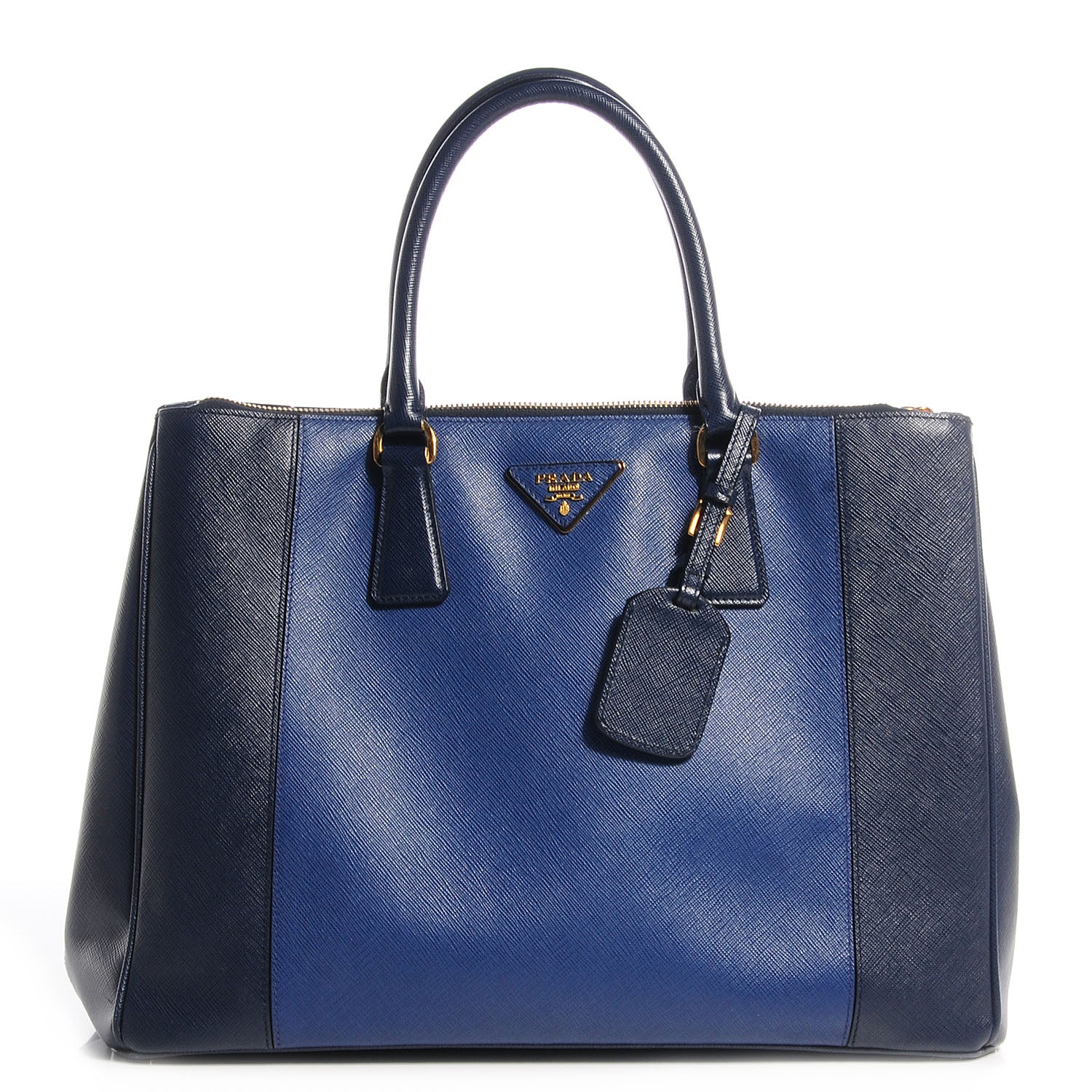 Prada Saffiano Lux Bi-Color Medium Double Zip Tote Bluette Cobalto 1 of 9