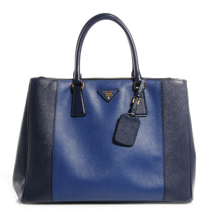 Prada Saffiano Lux Bi-Color Medium Double Zip Tote Bluette Cobalto 1 of 9