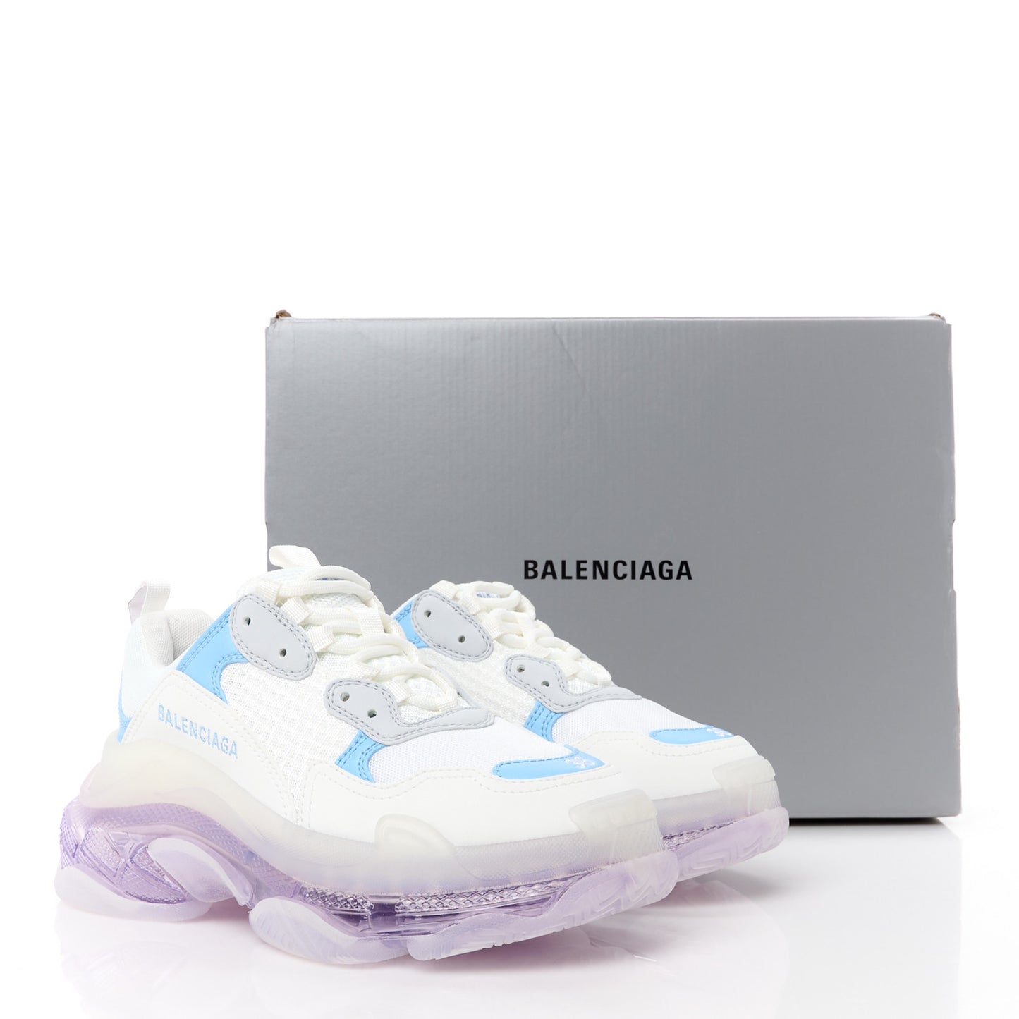 Fabric Mesh Clear Sole Womens Triple S Sneakers 36 Light Blue Grey Lilac White