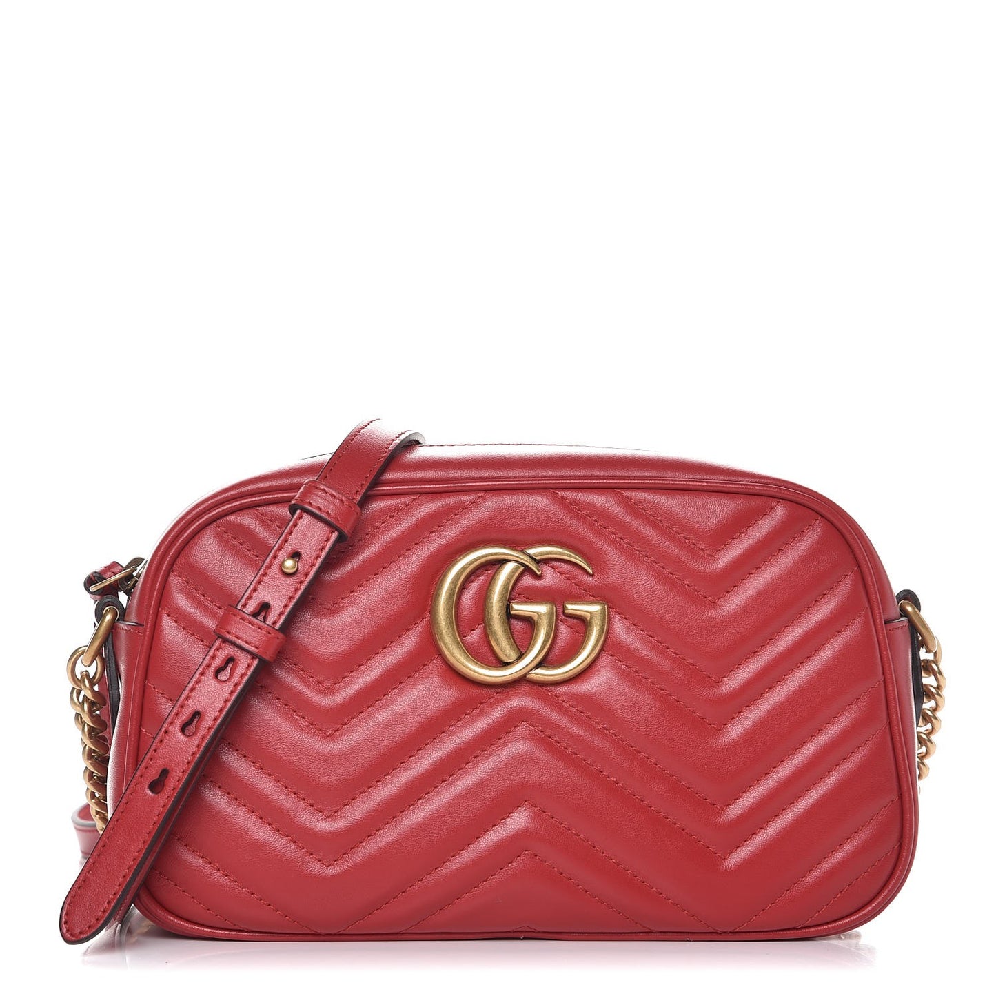 Calfskin Matelasse Small GG Marmont Chain Shoulder Bag Hibiscus Red