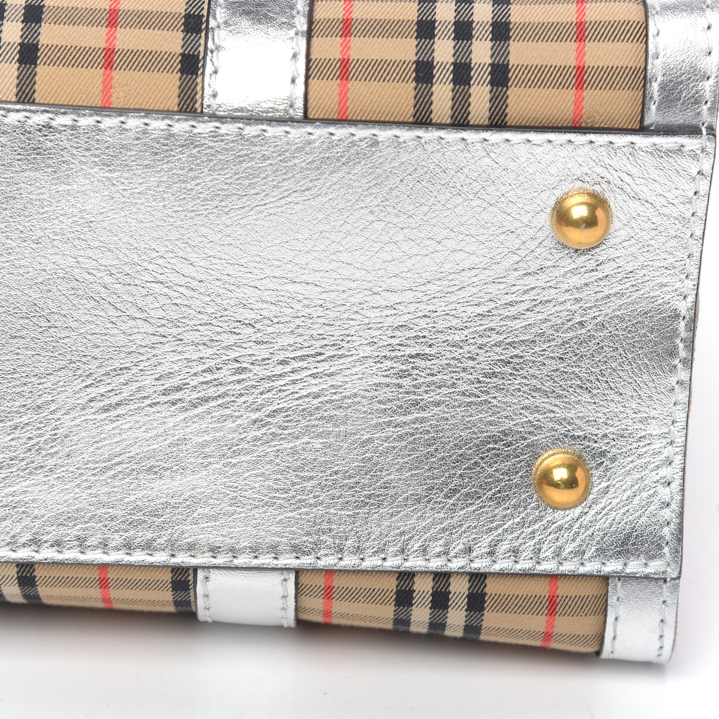 Metallic Calfskin Medium 1983 Knight Check Link Tote Silver