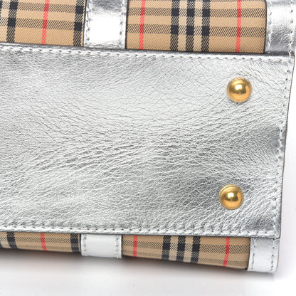 Burberry Metallic Calfskin Medium 1983 Knight Check Link Tote Silver 8 of 9