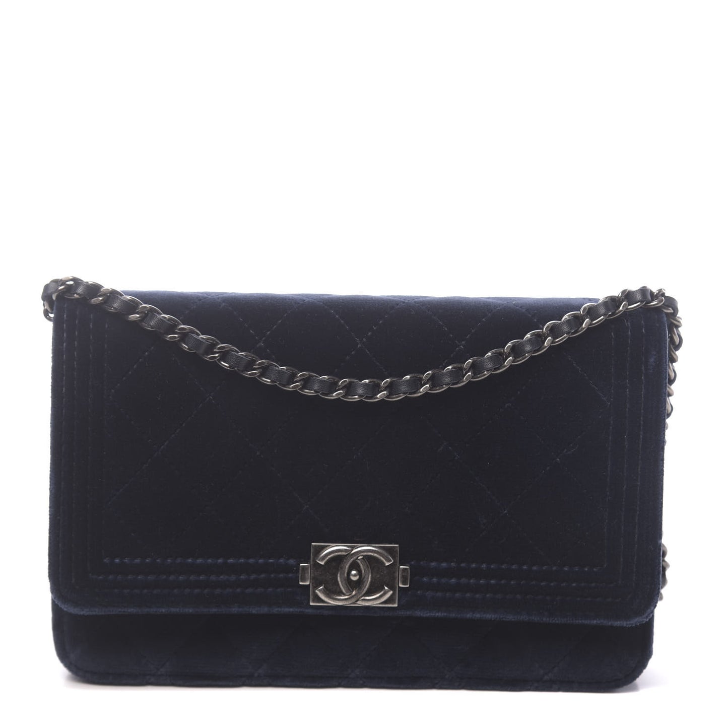 Velvet Quilted Boy Wallet On Chain WOC Navy