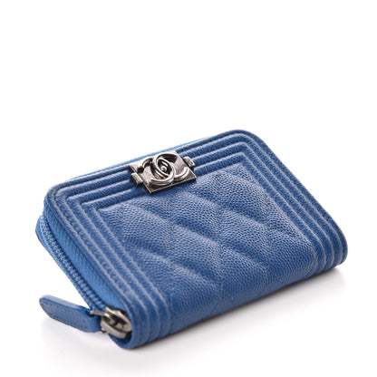 Chanel Caviar Quilted Boy Zip Around Coin Purse Wallet Dark Blue 4 of 10