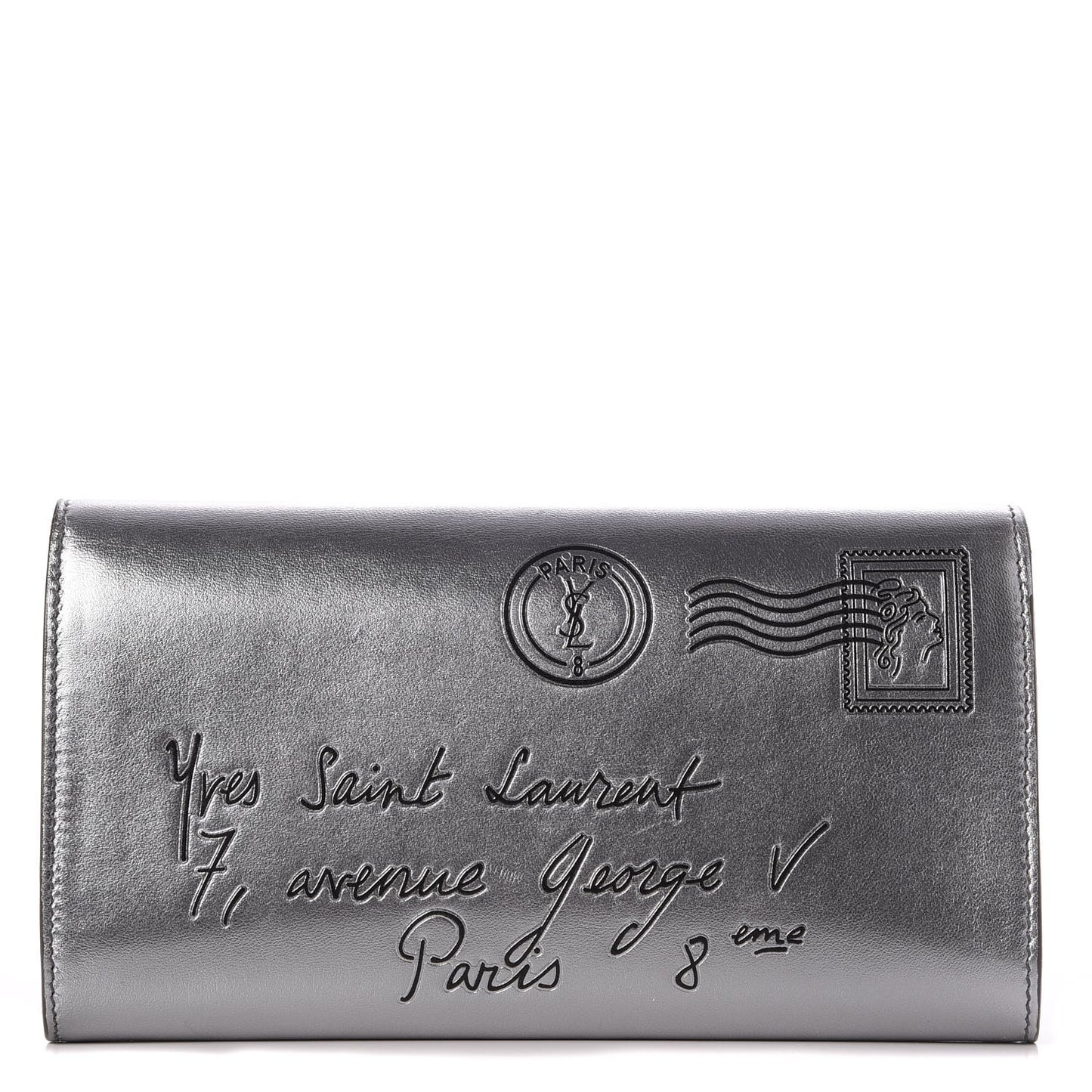 Metallic Calfskin Y-Mail Clutch Silver