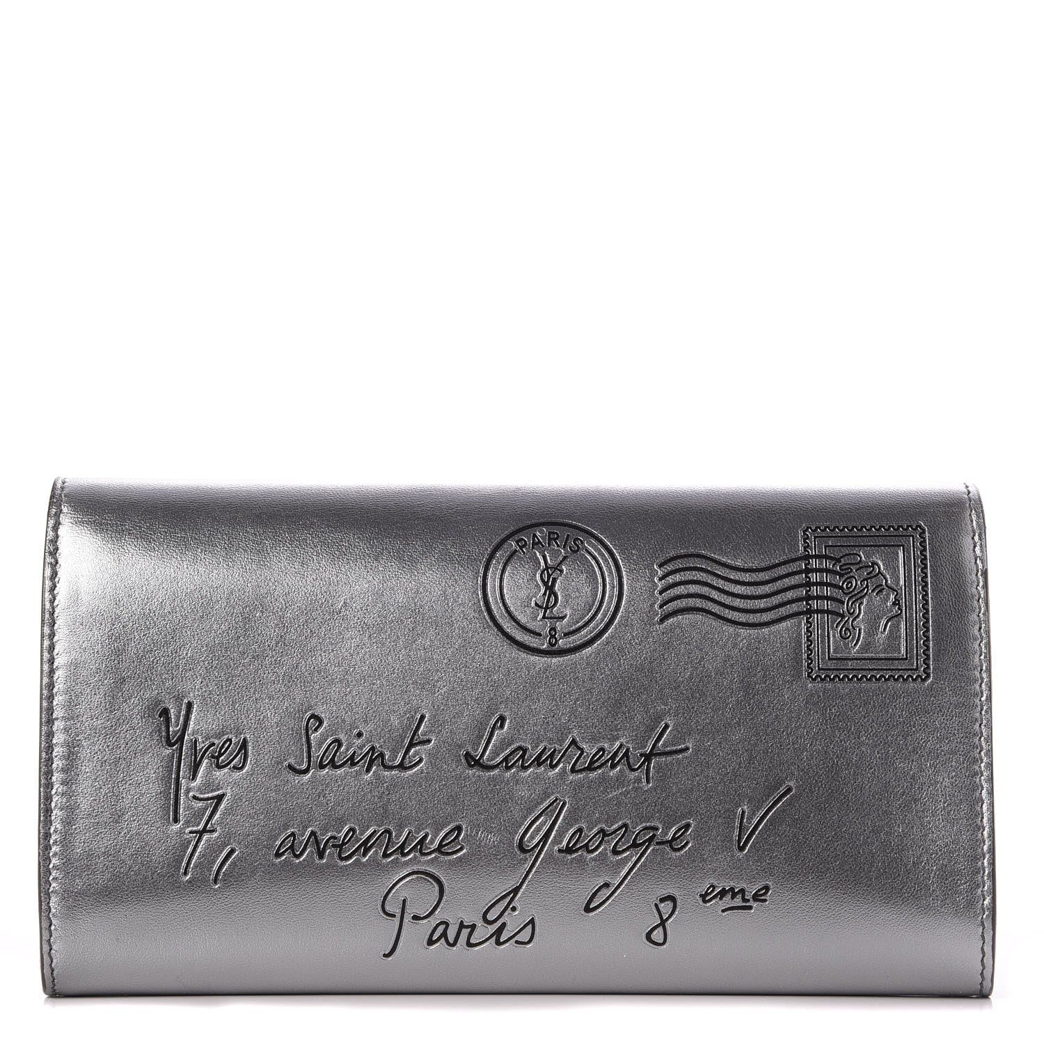 Saint Laurent Metallic Calfskin Y-Mail Clutch Silver 1 of 7