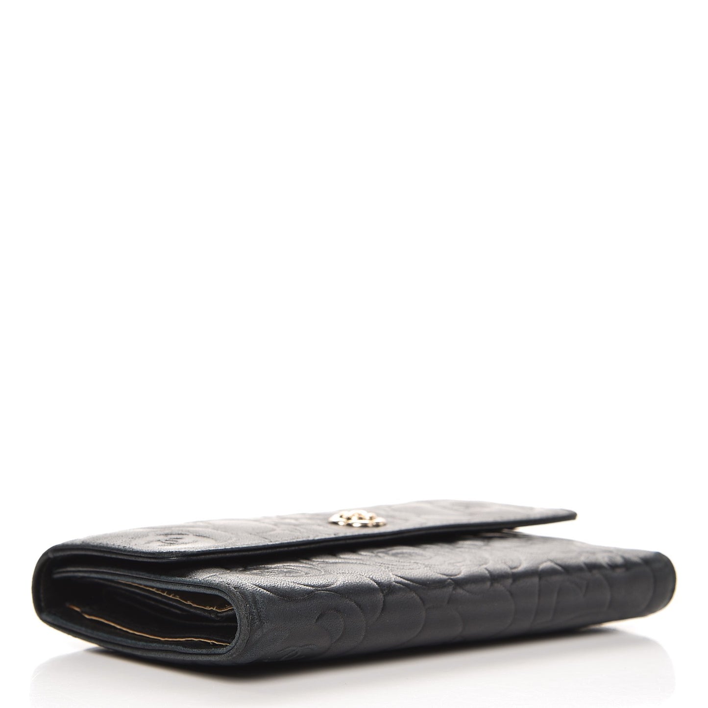 Lambskin Embossed Camellia Flap Wallet Black