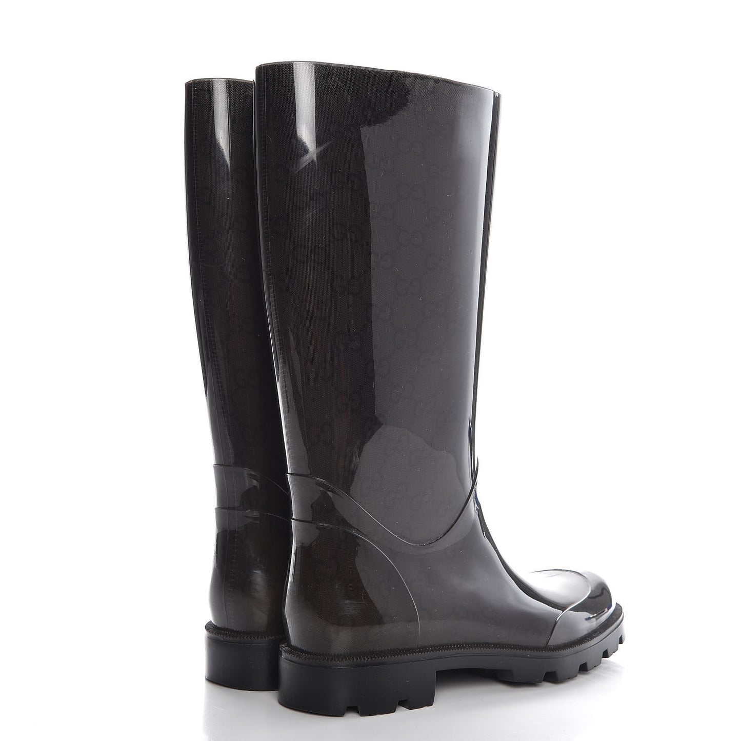 Rubber Monogram Flat Boots 37 Black