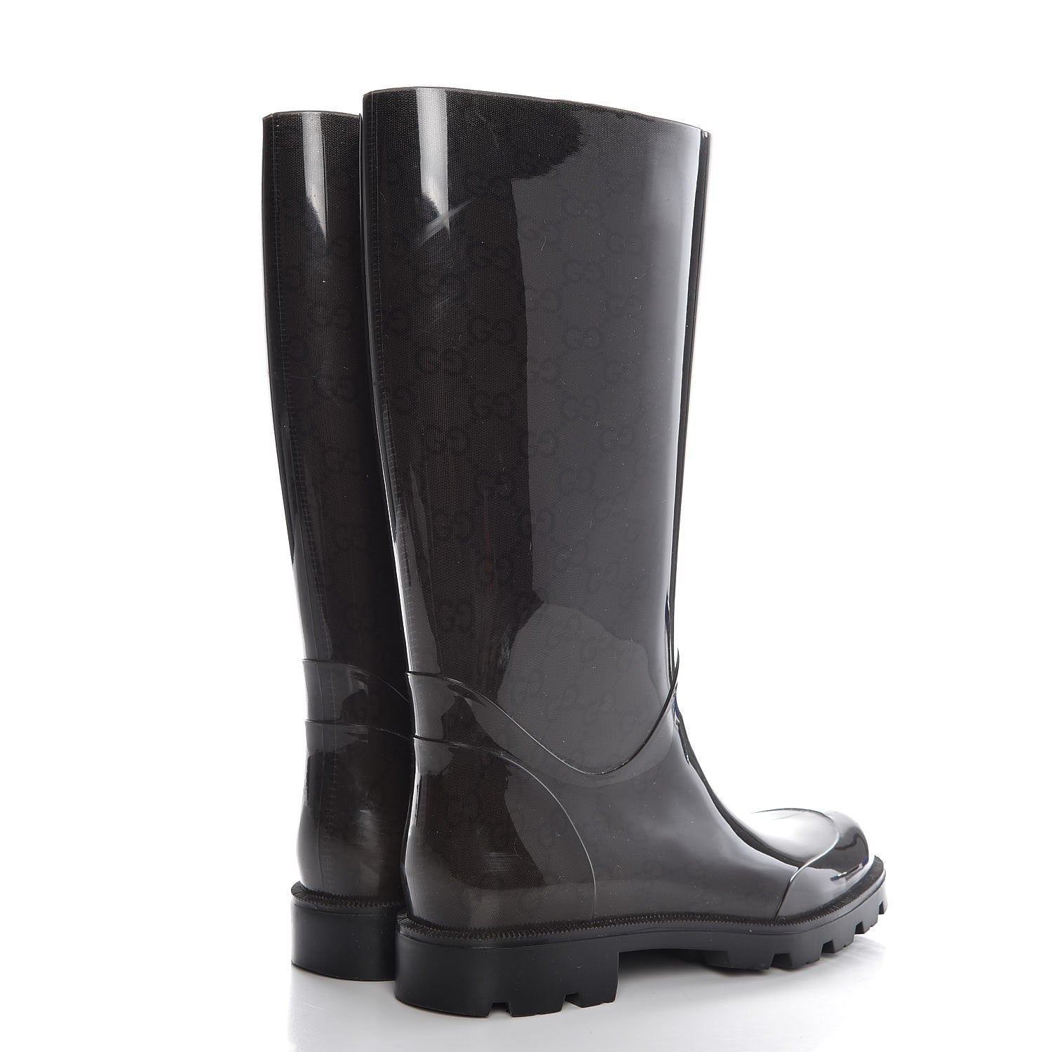 Gucci Rubber Monogram Flat Boots 37 Black 4 of 7