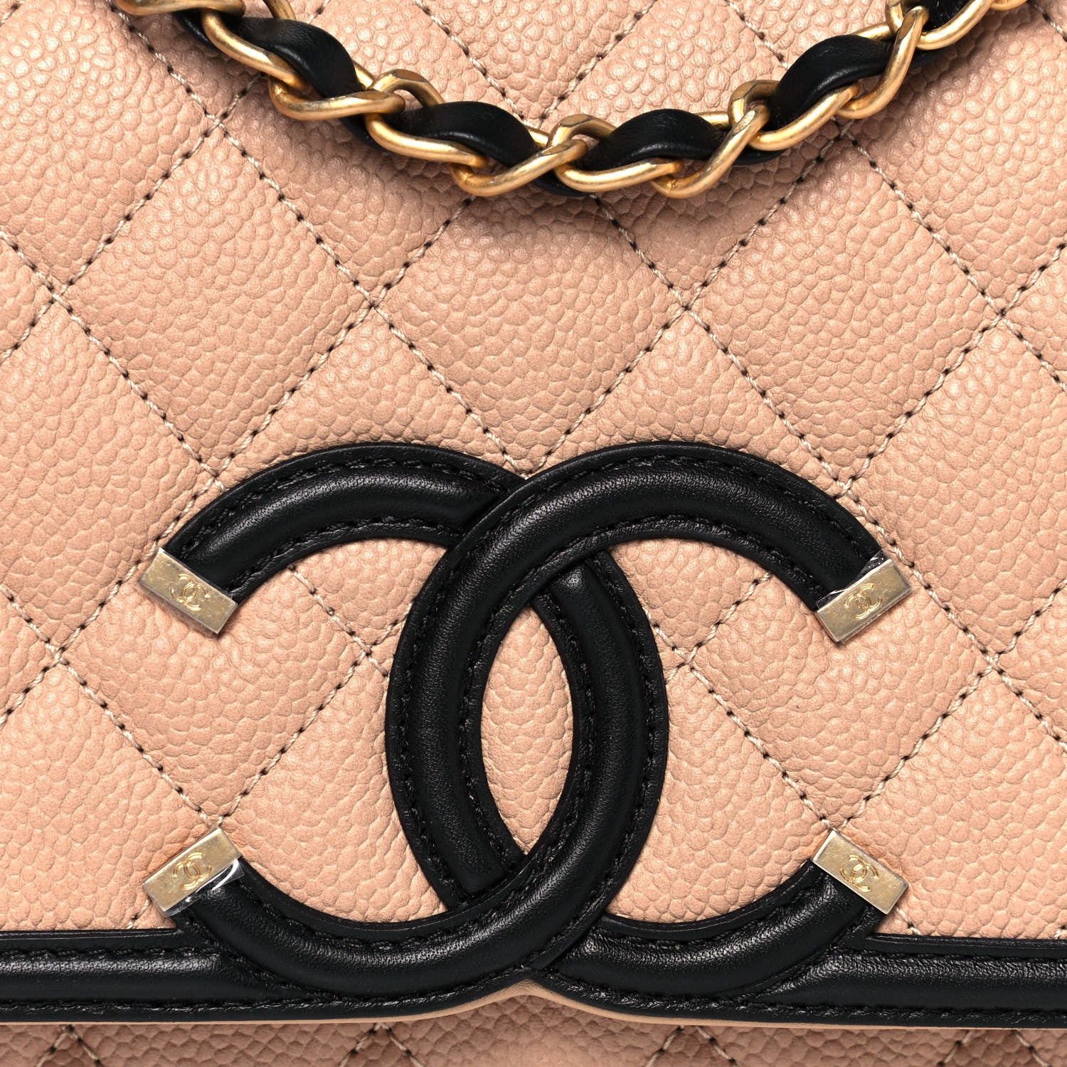 Chanel Caviar Quilted Medium CC Filigree Flap Beige Black 8 of 14