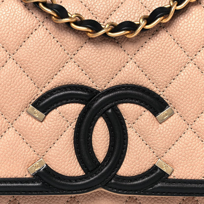 Chanel Caviar Quilted Medium CC Filigree Flap Beige Black 8 of 14