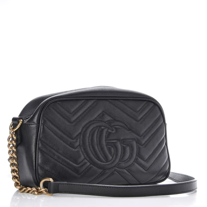 Gucci Calfskin Matelasse Small GG Marmont Chain Shoulder Bag Black 3 of 8