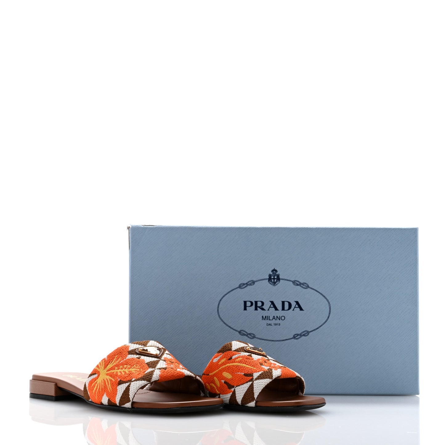 Jacquard Trianglolo Symbole Ibiscus Metal Triangle Logo Embroidered 10mm Slide Sandals 37 Tabacco Talco