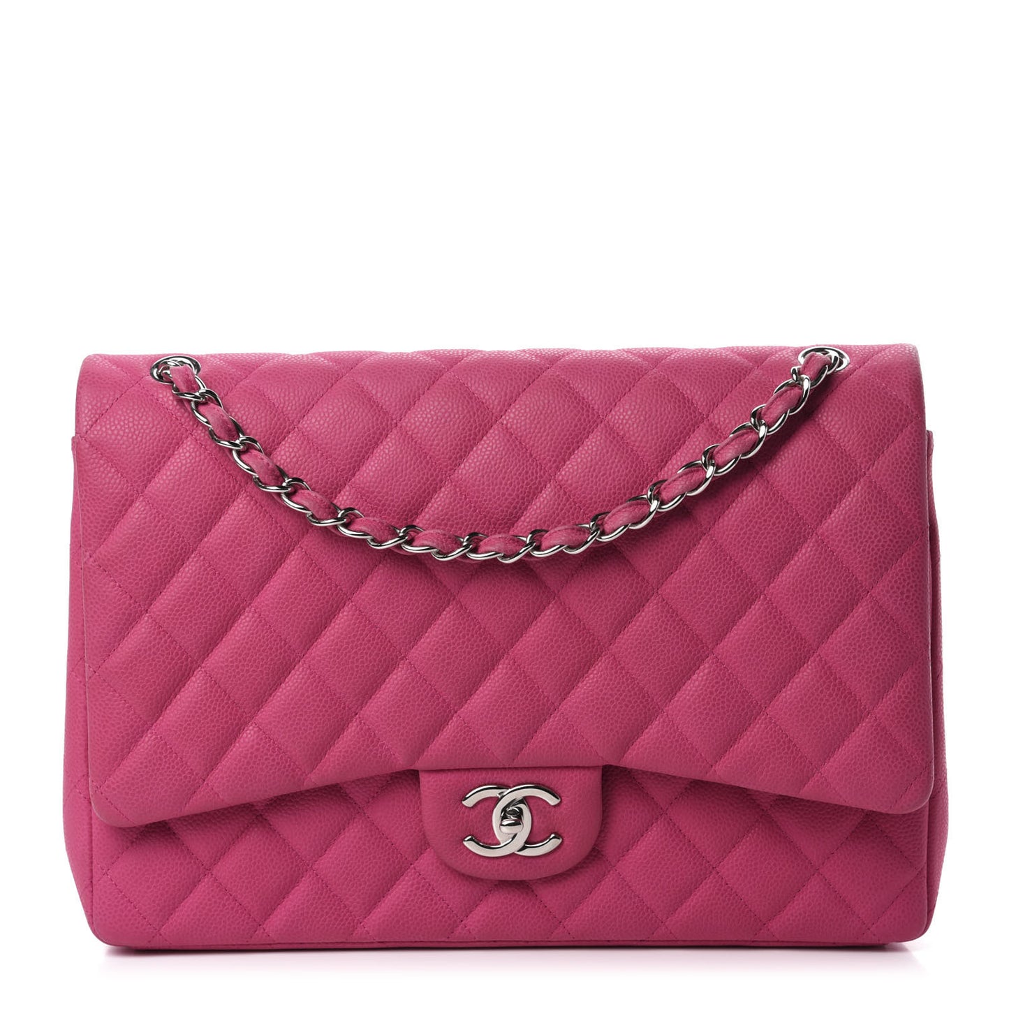 Iridescent Caviar Quilted Maxi Double Flap Hot Pink