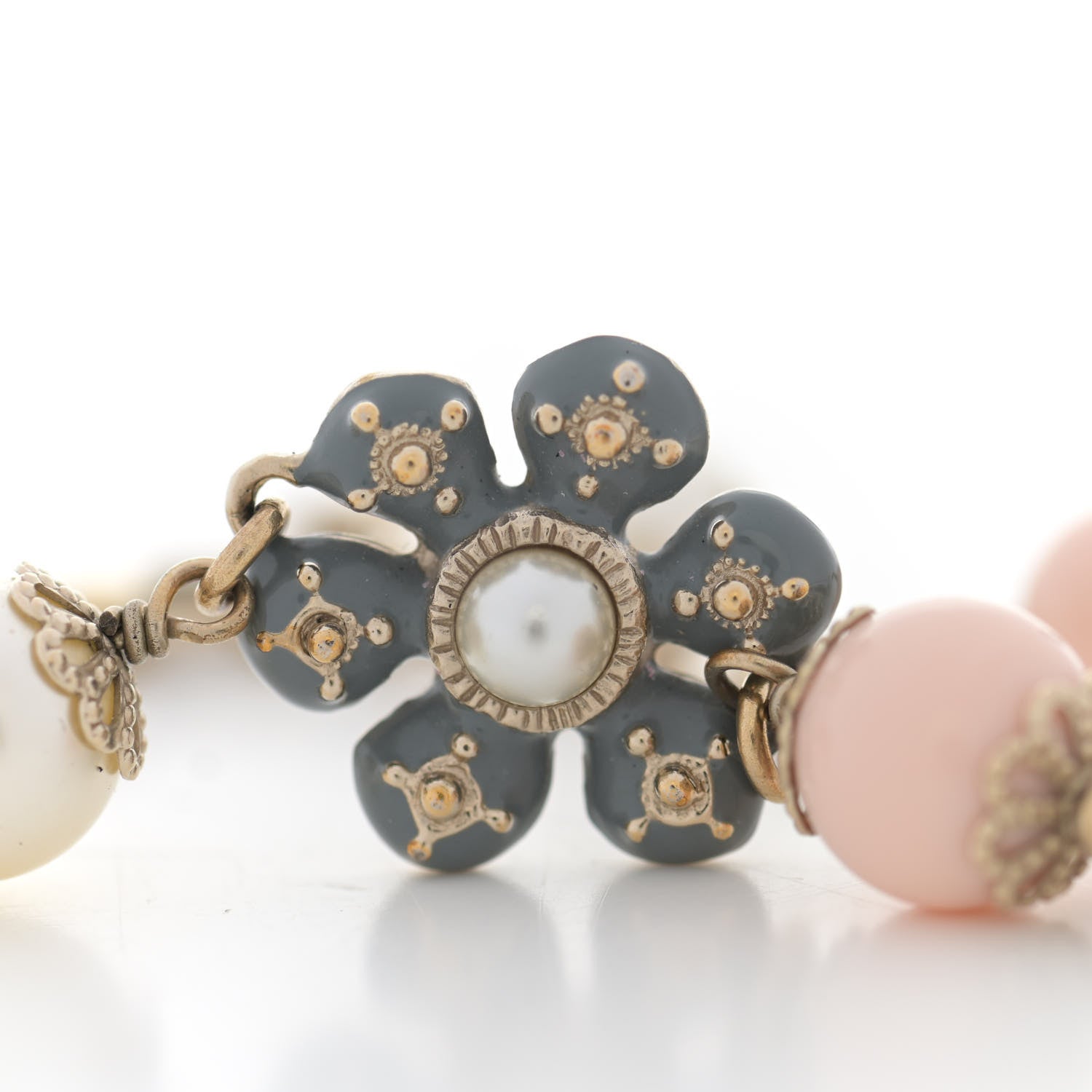 Chanel Enamel Pearl Beaded Camellia CC Bracelet Gold 5 of 6