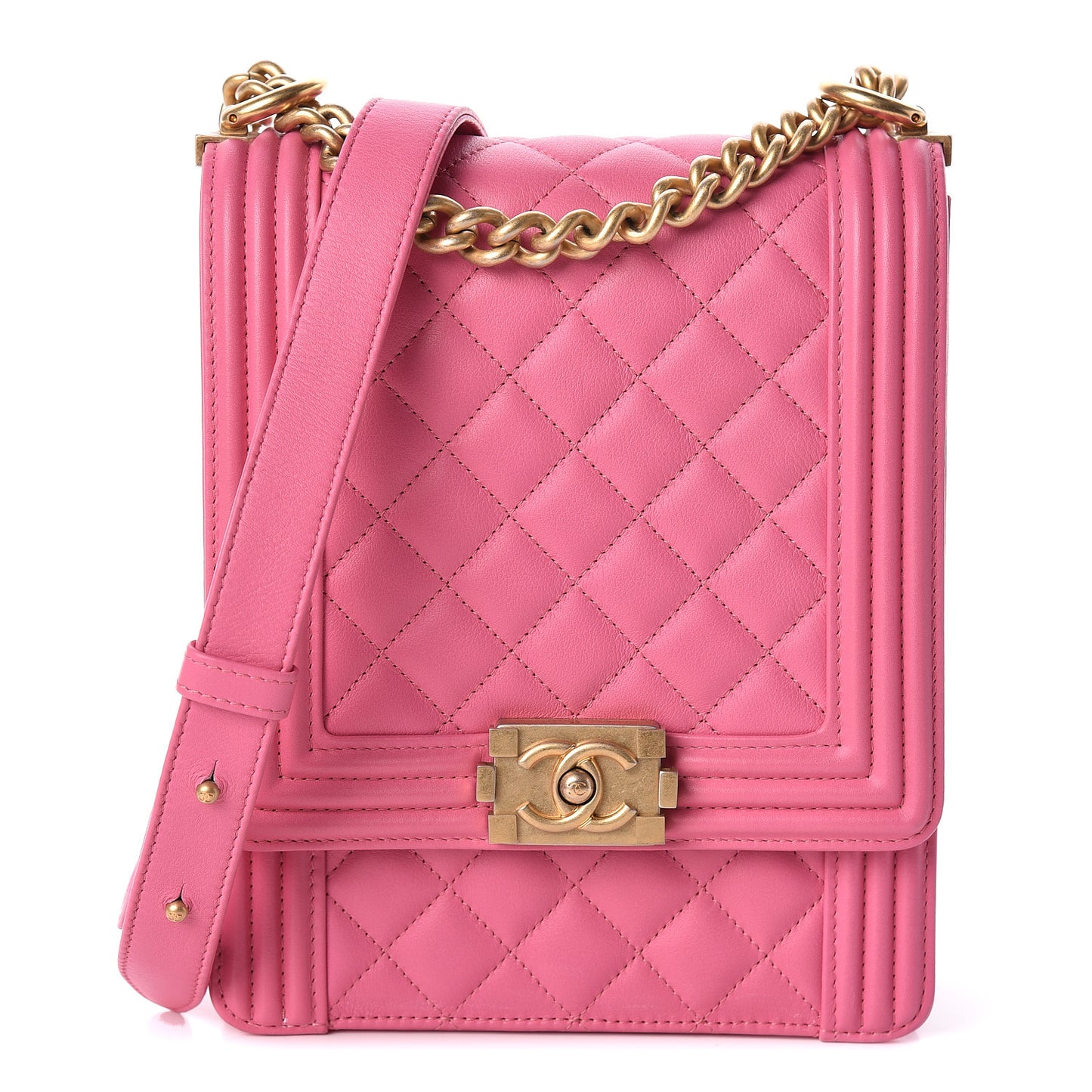 Calfskin Quilted North South Boy Flap Pink