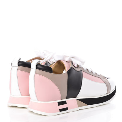Hermes Calfskin Rebus Sneakers 38.5 Rose Aube Black White 4 of 18