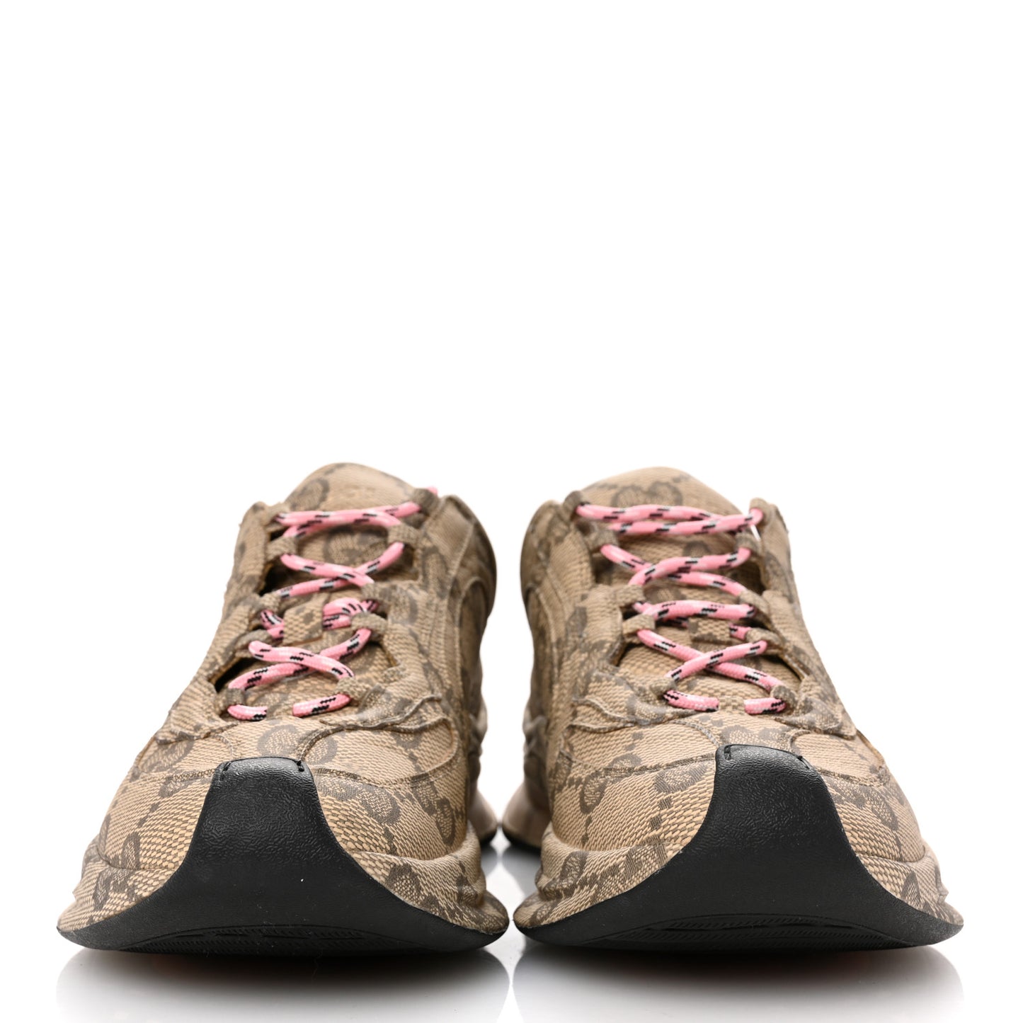 Ultralight Plume Calfskin Monogram Printed Womens Gucci Run Sneakers 39 Beige Ebony