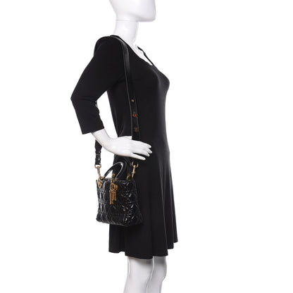 Christian Dior Crinkled Patent Cannage Small Lucky Badges My Lady Dior Black 2 of 10