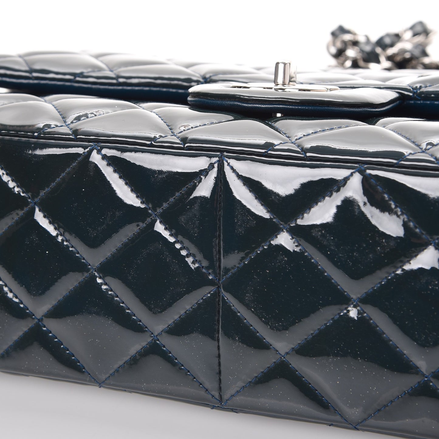 Patent Quilted Jumbo Double Flap Blue