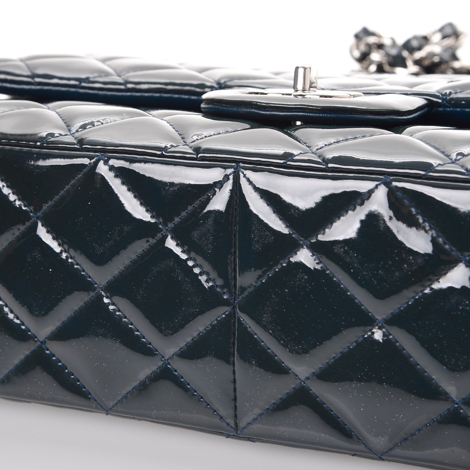 Chanel Patent Quilted Jumbo Double Flap Blue 17 of 17