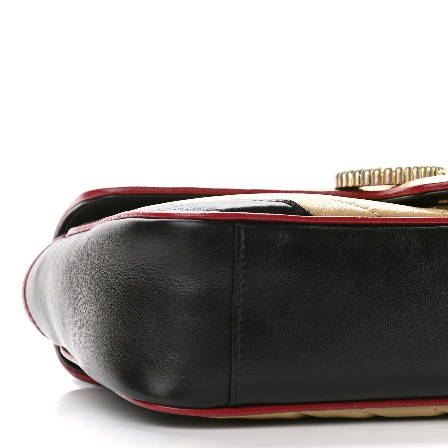 Vintage Effect Calfskin Matelasse Diagonal Striped Small Torchon GG Marmont Shoulder Bag Black Beige