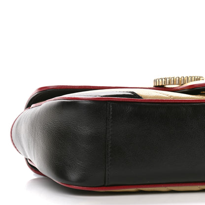 Gucci Vintage Effect Calfskin Matelasse Diagonal Striped Small Torchon GG Marmont Shoulder Bag Black Beige 8 of 9