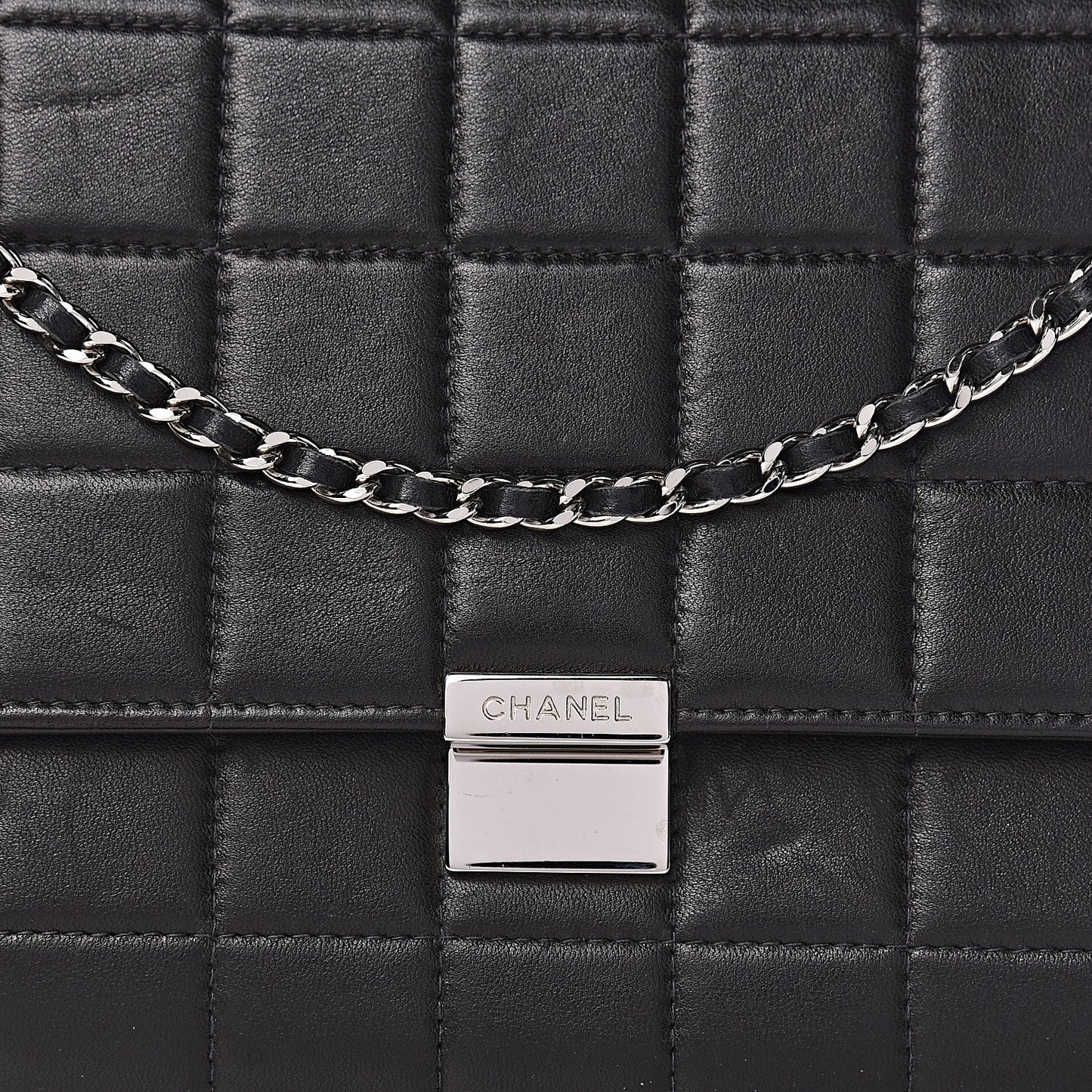 Lambskin Chocolate Bar Chain Clutch Black