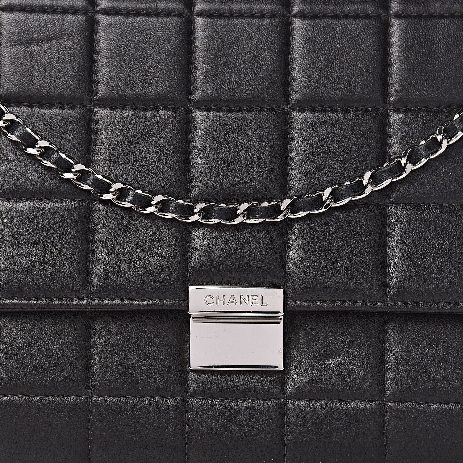 Chanel Lambskin Chocolate Bar Chain Clutch Black 13 of 15