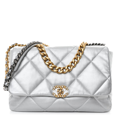 Chanel Metallic Goatskin Quilted Maxi Chanel 19 Flap Silver 1 of 10