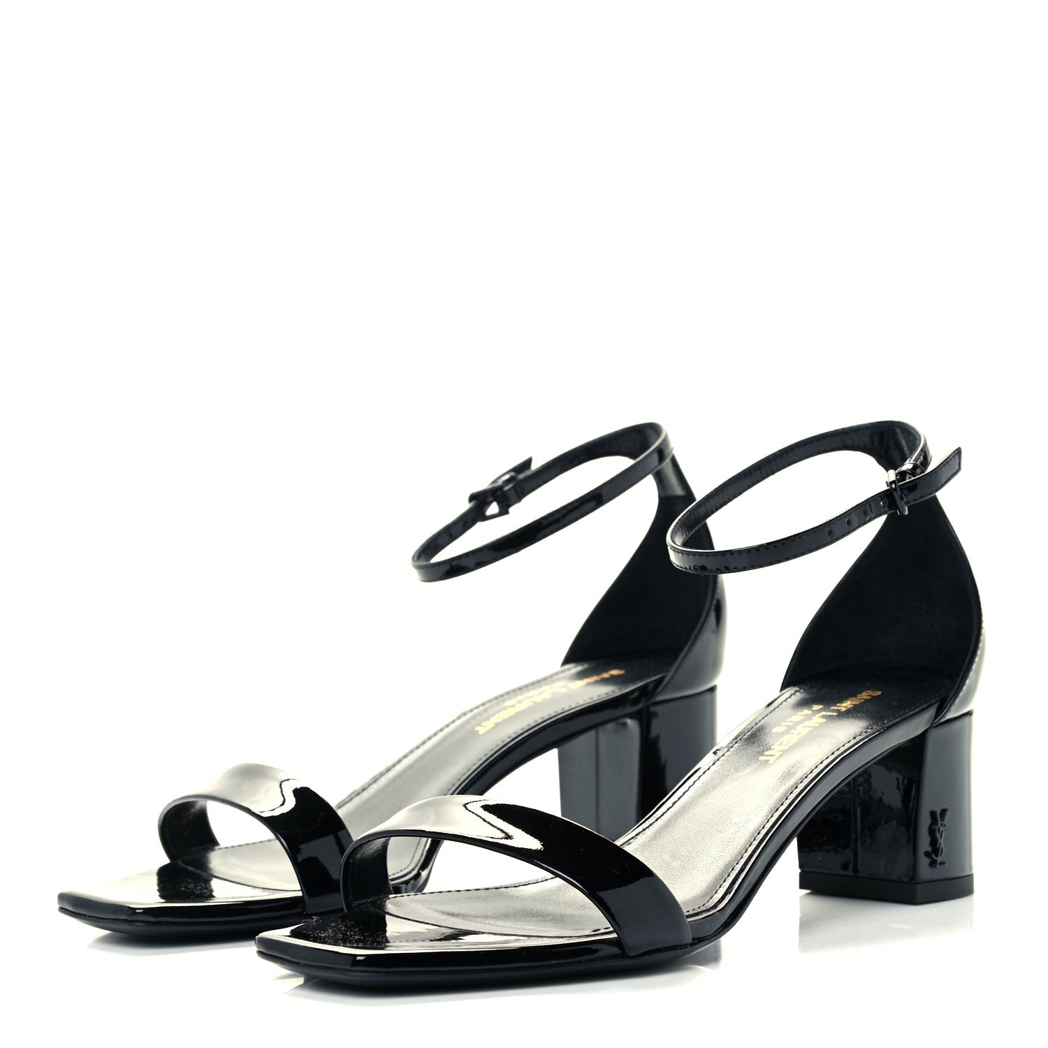 Saint Laurent Patent Calfskin Loulou Ankle Strap Sandals 36.5 Black 2 of 12