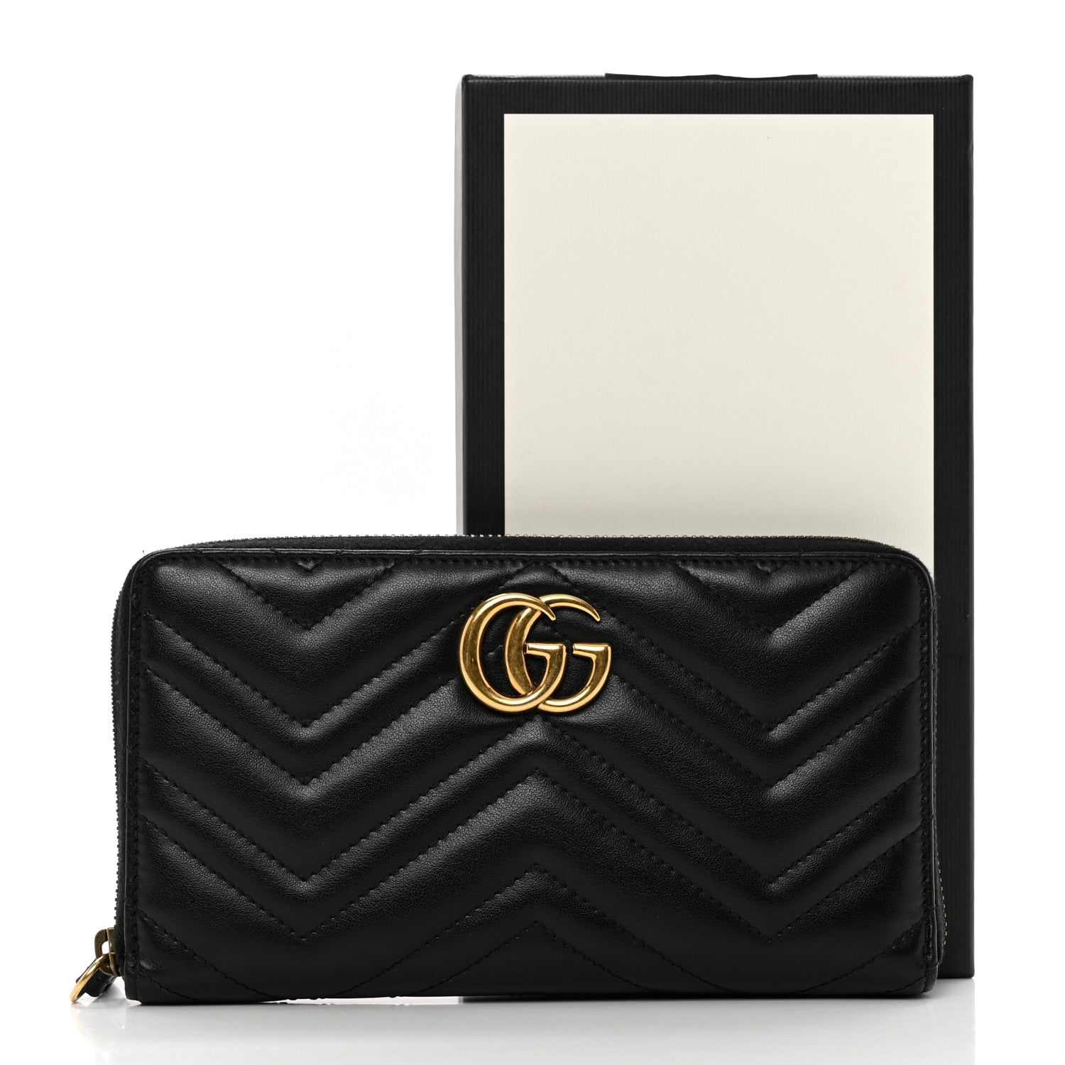 Gucci Calfskin Matelasse GG Marmont Zip Around Organizer Wallet Black 10 of 10