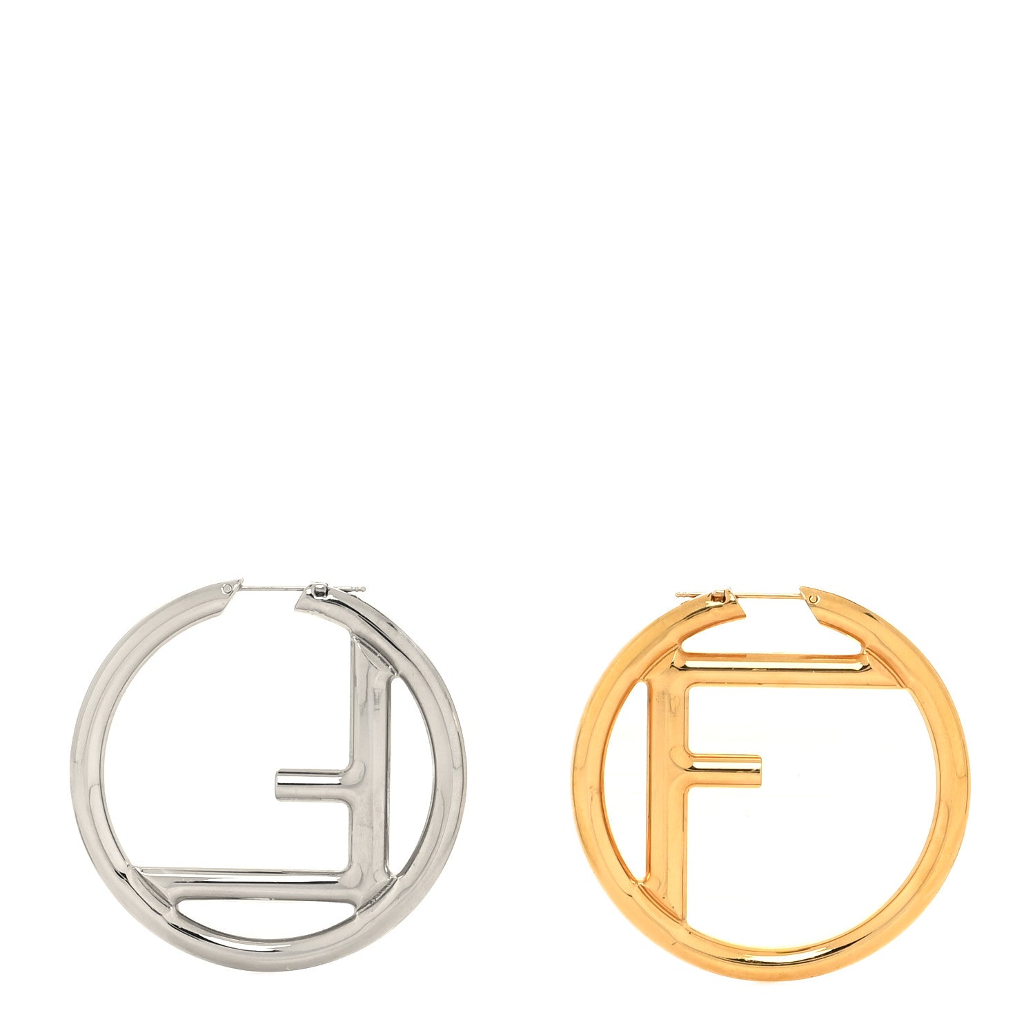 Fendi Metal FF Hoop Earrings Gold Silver 1 of 5