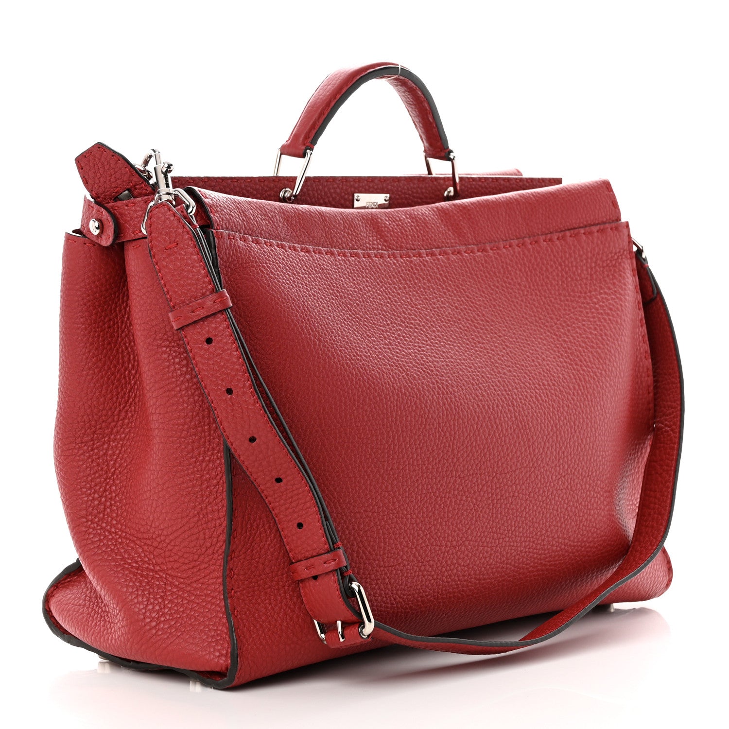 Fendi Cuoio Romano Selleria Mens Large Faces Peekaboo Iconic Essential Satchel Rosso 3 of 12