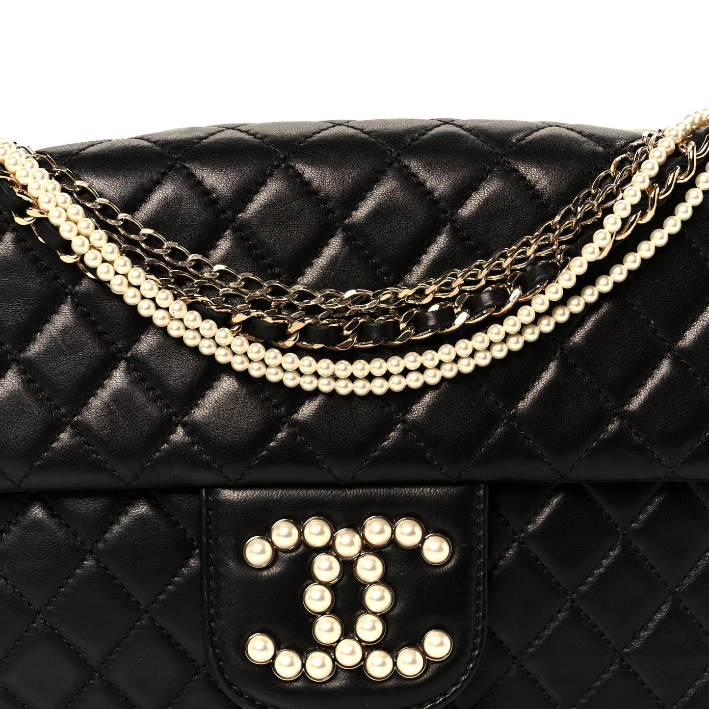 Lambskin Quilted Medium Westminster Pearl Flap Black
