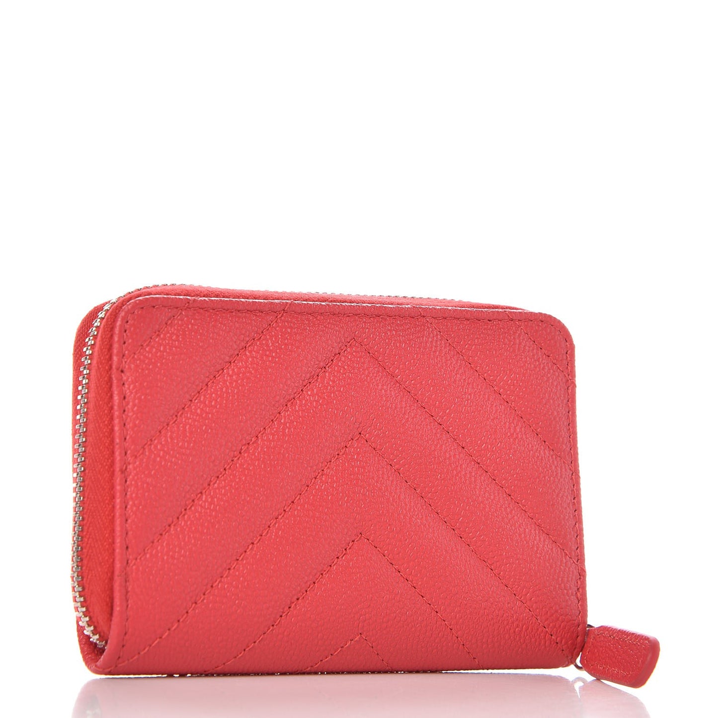 Caviar Chevron Quilted Zip Coin Purse Light Red