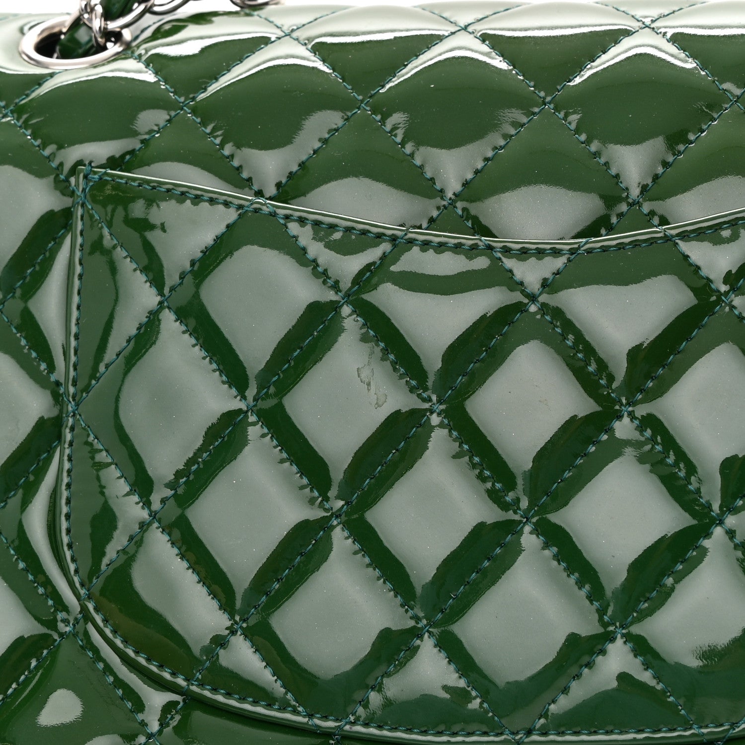 Chanel Patent Calfskin Quilted Medium Double Flap Green 18 of 19
