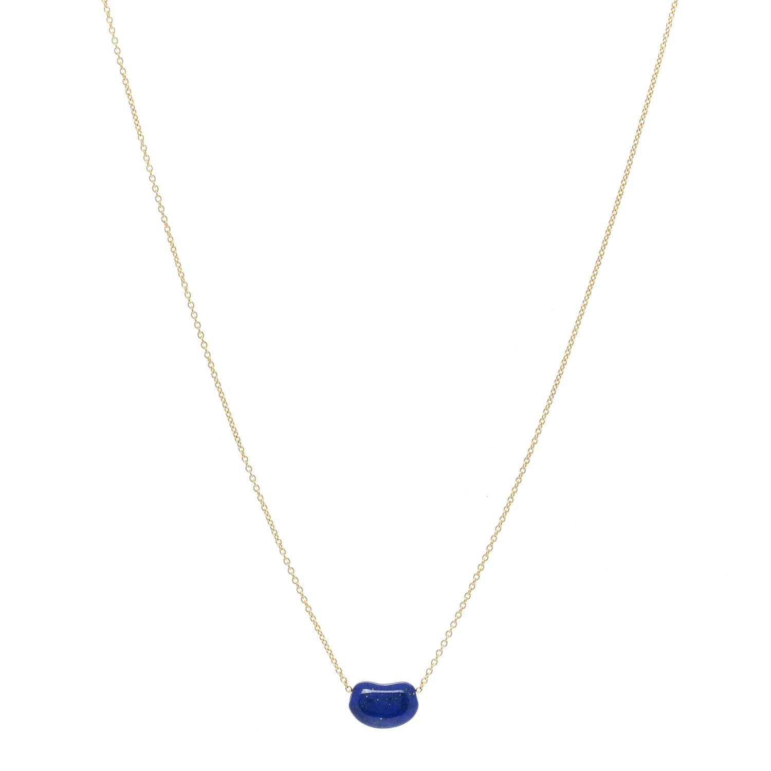 Tiffany 18K Yellow Gold Lapis Lazuli Elsa Peretti Bean Pendant Necklace 1 of 3