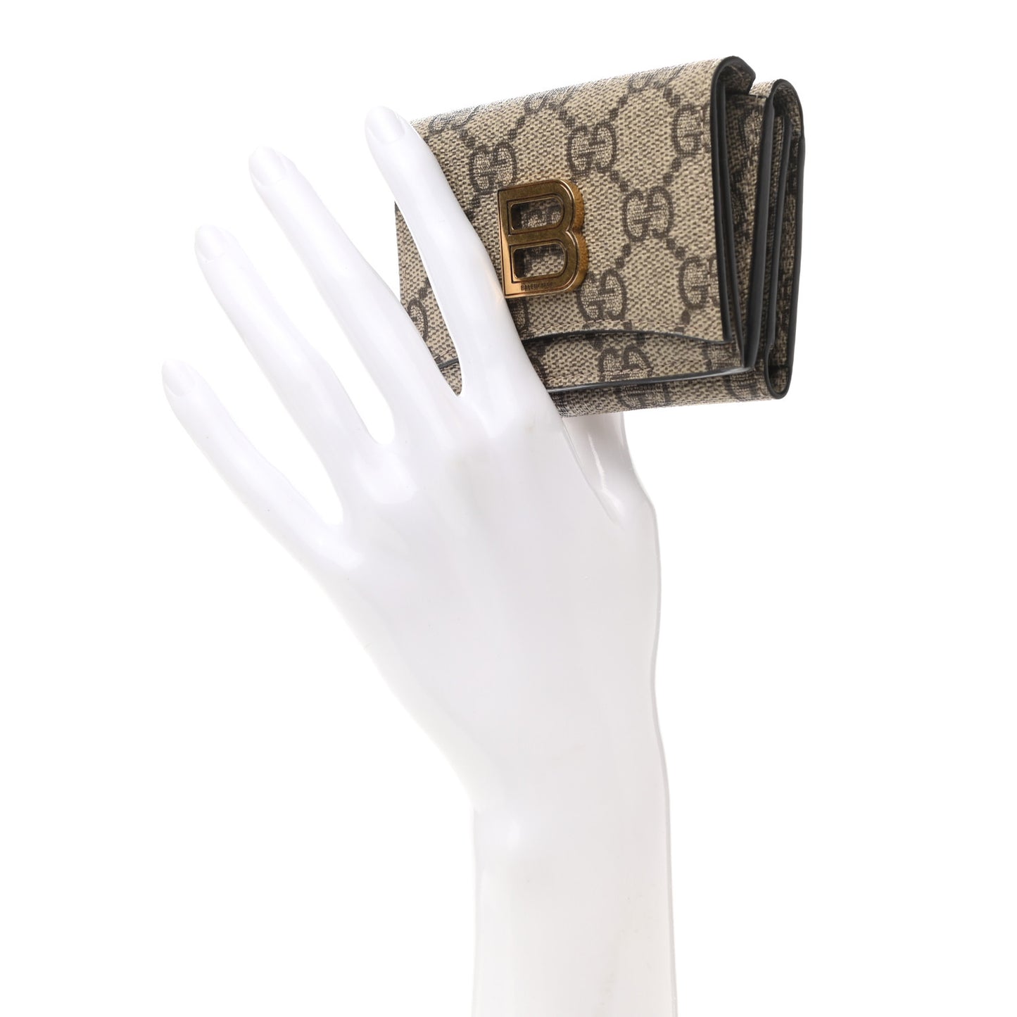 X BALENCIAGA GG Supreme Monogram Card Case Wallet Beige Ebony
