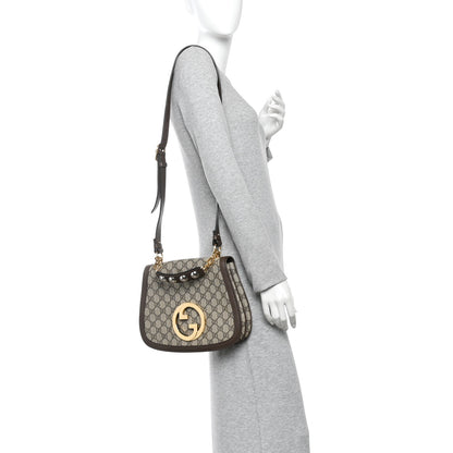 Gucci GG Supreme Monogram Textured Dollar Calfskin Web Medium Blondie Top Handle Shoulder Flap Bag Beige Ebony New Acero 2 of 10