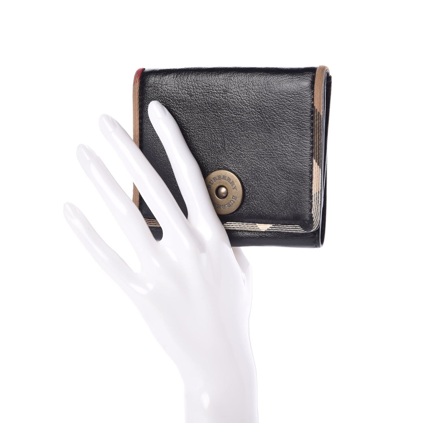 Calfskin Nova Check Compact Wallet Black