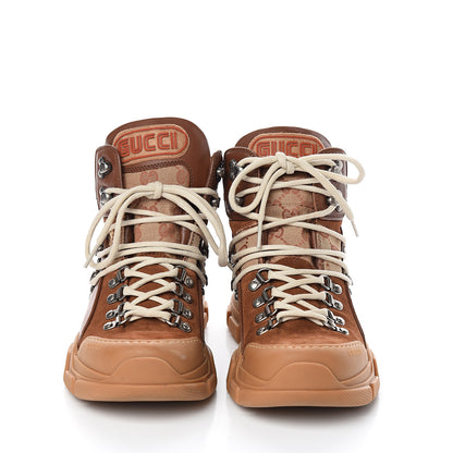 Gucci X SEGA Suede Calfskin GG Monogram Womens Flashtrek High-Top Sneakers 39 New Cuir Beige Ruggine 2 of 9