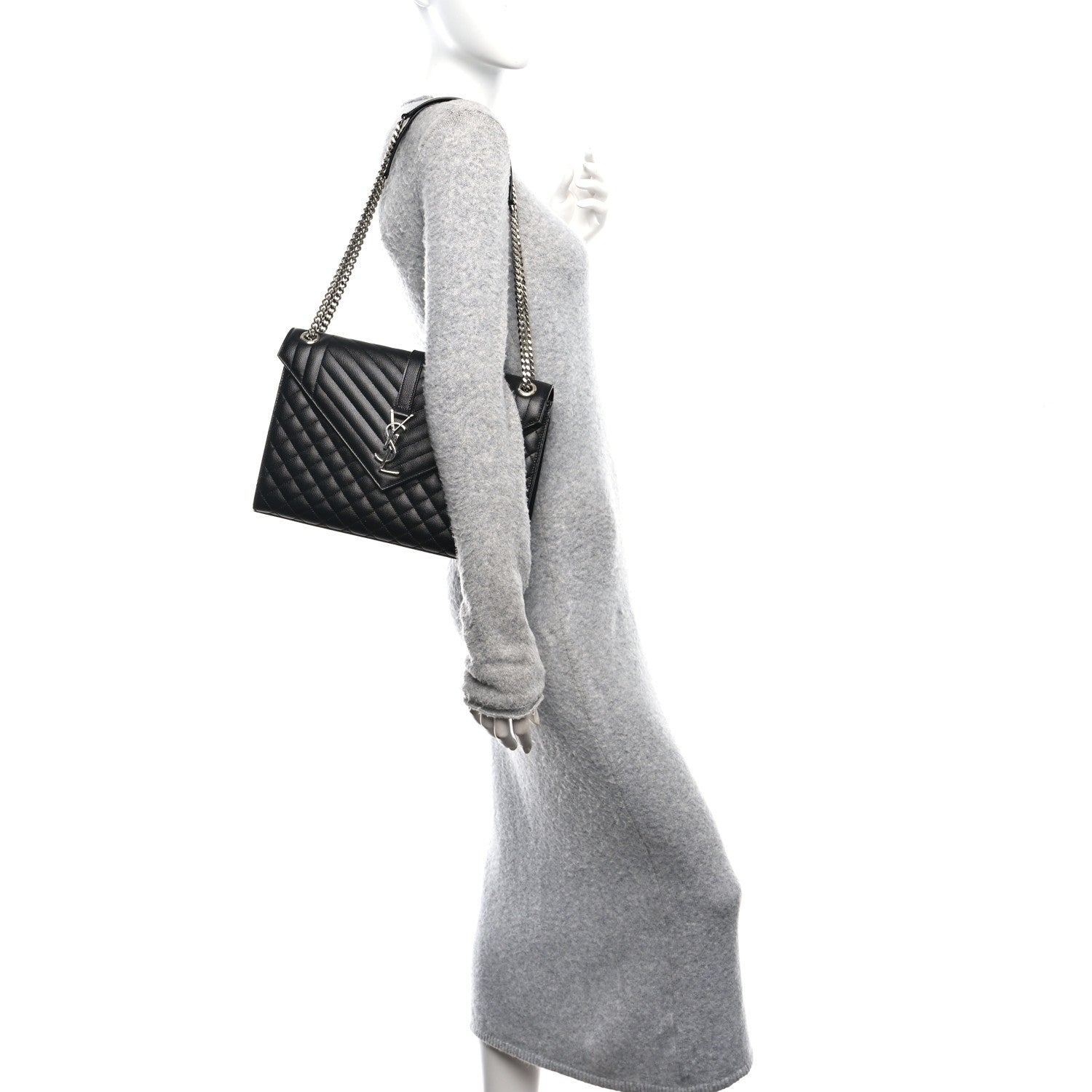Saint Laurent Grain De Poudre Textured Mixed Matelasse Large Triquilt Monogram Satchel Black 2 of 11