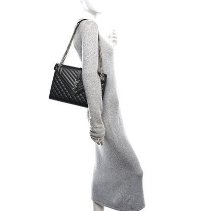 Saint Laurent Grain De Poudre Textured Mixed Matelasse Large Triquilt Monogram Satchel Black 2 of 11
