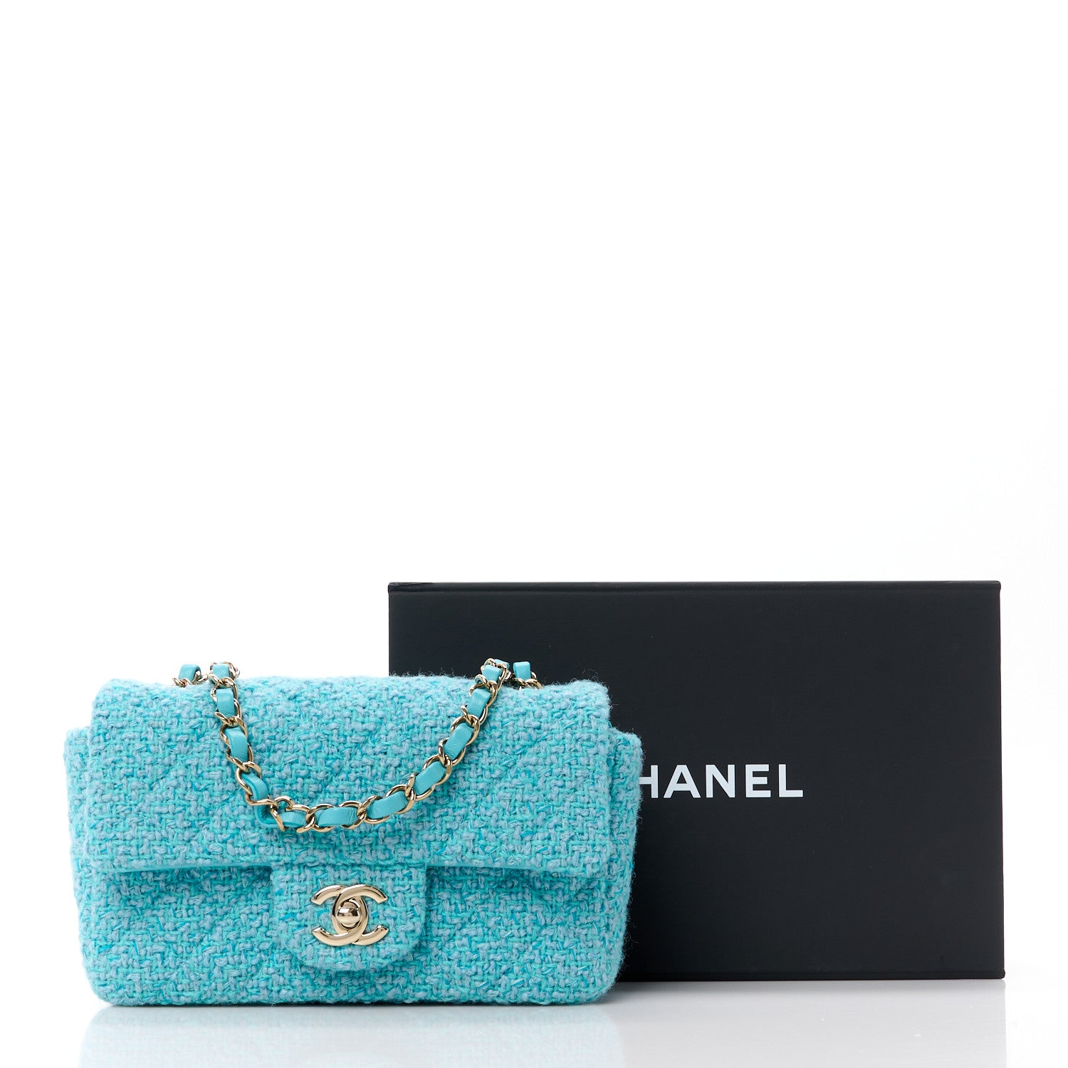 Chanel Wool Tweed Quilted Mini Rectangular Flap Turquoise Light Blue 12 of 12