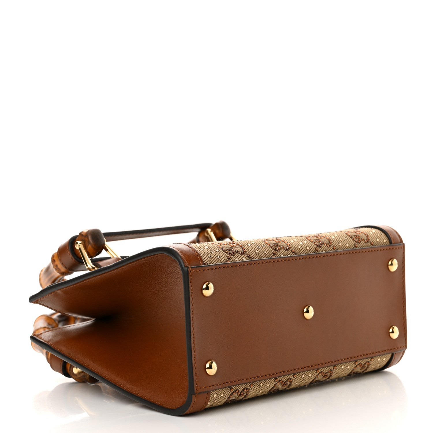 Gucci New Canvas Charisma Calfskin Crystal GG Monogram Mini Diana Tote Bag Camel Ebony 4 of 13