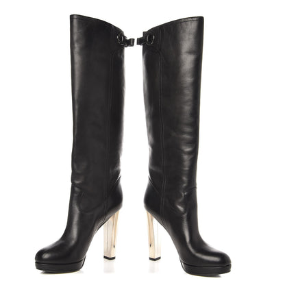 Valentino Garavani Calfskin Knee High Platform Boots 39 Black 5 of 8