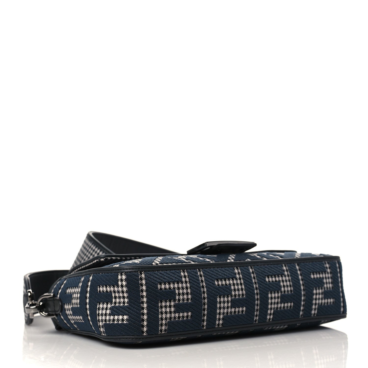 Fendi Wool Vitello King Houndstooth FF Embroidered Baguette Grigio Anthracite 4 of 6